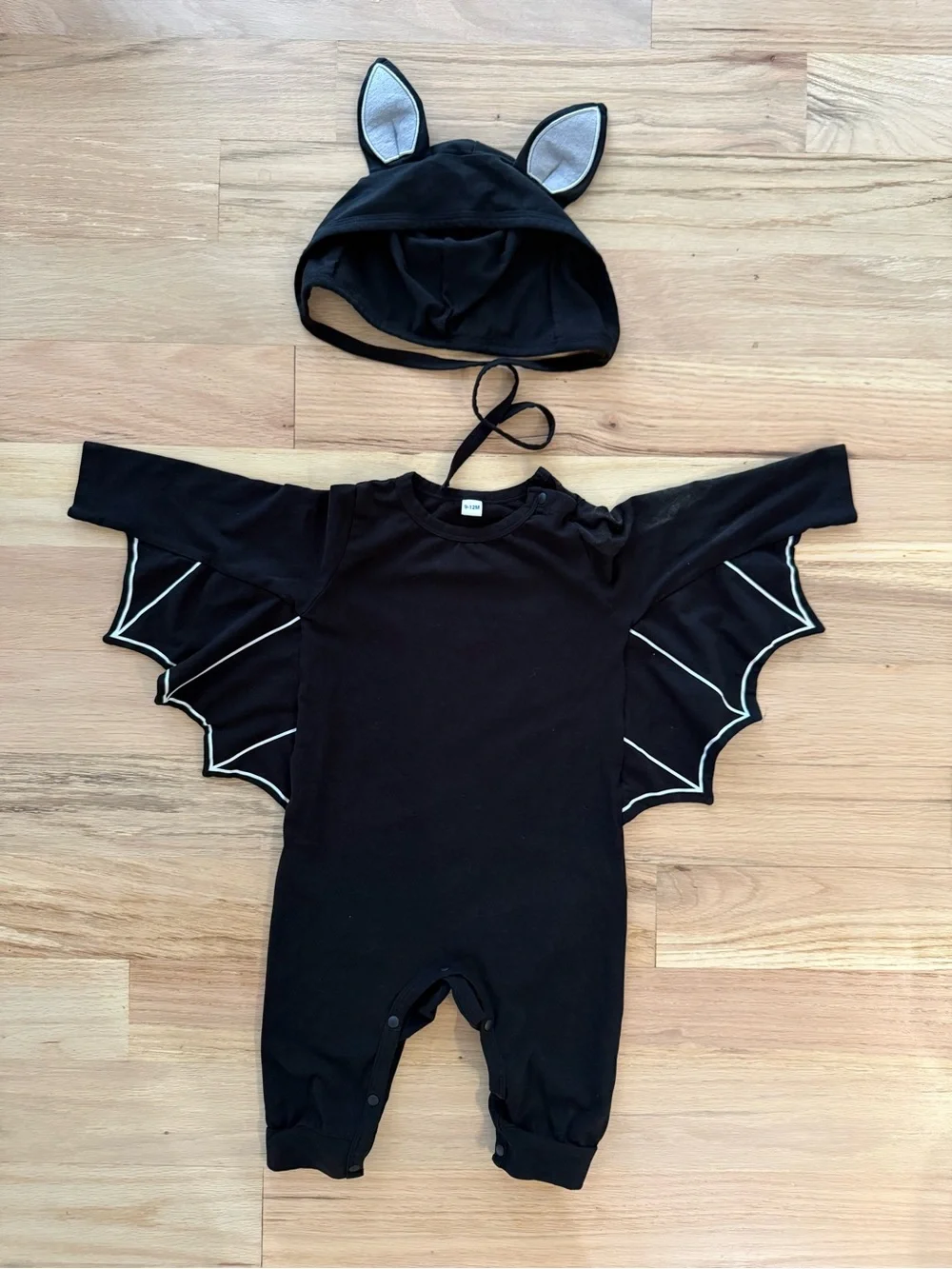 Baby Bat Costume Romper with Hooded Ears Black 9-12m